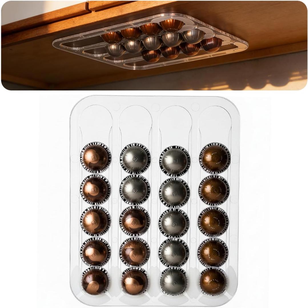 Nespresso Vertuo Pods Storage Organizer, Acrylic Coffee Pod Holder Holds Up to 24 Capsules in 4 Rails |Enter from One Side, Pull Out from the Other|- Color Clear