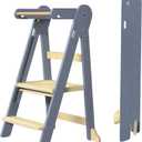 Grownsy Safety Upgrade Foldable Kitchen Helper Step Stool Toddler Tower | One-Click Lock, 3-Second Folding, 3 Adjustable Heights, Sturdy A-Frame Support, Easy Storage, Ages 15 Months to 6 Years