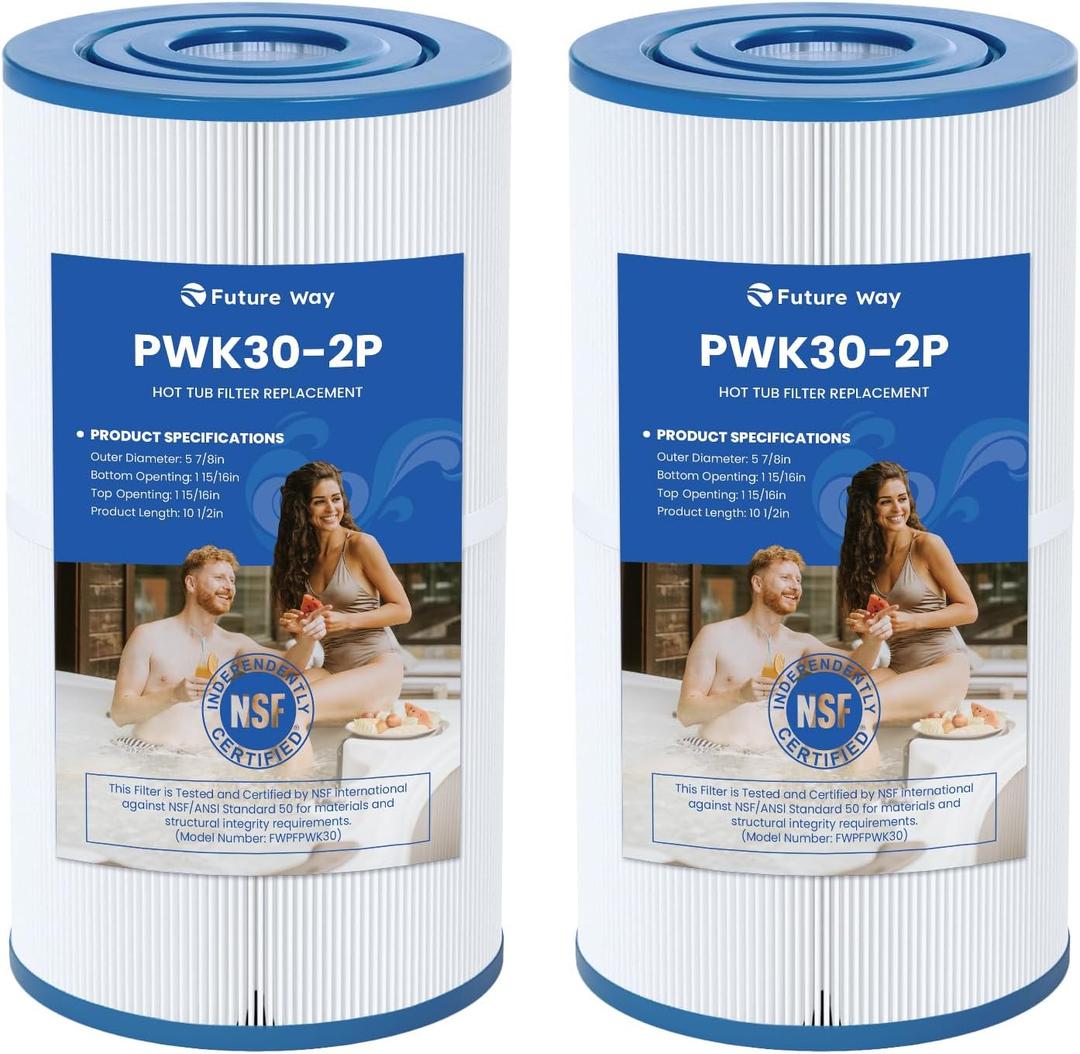 Future Way PWK30 Hot Tub Filters Replacement for Watkins 31489, Unicel C-6430, Filbur FC-3915, Pleatco PWK30 Hot Springs Spa Filters, 30 sq. ft, 2 Pack