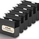 Plastic Extra Capacity Hanging File Folder Letter Size,6 Pack Heavy Duty 3" Expanding Accordian Pocket,Expandable Large Hanging Folders,Sturdy Hanging Organizer for Bulky Files-Black