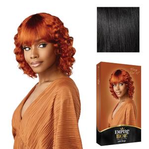 Sensationnel Empire Bob Humanhair Wig - Wavy Cut 12 Inch Face Framing Mesh Cap for Comfort With Bangs (1 JETBLACK)