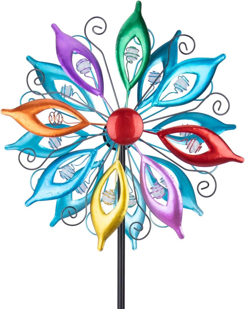 MUMTOP Wind Spinners 43.7 Inch Multi-Color Kinetic Sculpture Metal Windmill with Stake for Garden Yard Lawn Outdoor Decor