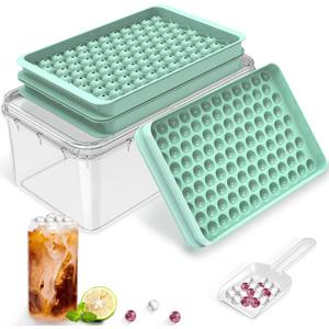 Mini Ice Cube Trays for Freezer, Small Round Ice Cube Molds 104x3 PCS Tiny Pebble balls, Crushed Ice Trays with Lid & Bin, Easy Release Nugget Ice Ball Maker for Chilling Drink, Coffee, and Juice