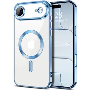 Hython Magnetic Clear for iPhone Air Case with Camera Lens Protector [Compatible with MagSafe] Luxury Plating Edge Slim Soft TPU Cover Protective Phone Case for iPhone Air 6.5", Light Blue