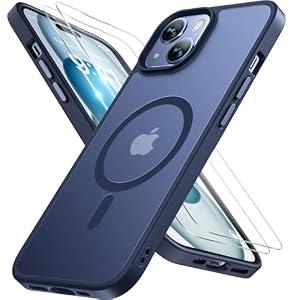 Miracase Magnetic for iPhone 15 Case (Compatible with MagSafe)with 2X Screen Protectors Military-Grade Protection, Anti-Fingerprint Translucent Matte Phone Cover for iPhone 15 6.1 inch, Dark Blue