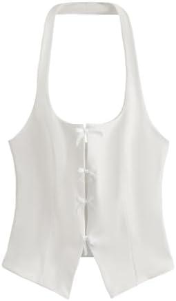 Milumia Women's Backless Halter Crop Top Y2K Bow Front Cut Out Sleeveless Going Out Tank Tops Size S