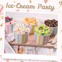 MATICAN Paper Ice Cream Cups, 50-Count 9-Oz Disposable Dessert, Snack Bowls for Hot or Cold Food, 9-Ounce Party Supplies Treat Cups for Sundae, Frozen Yogurt, Soup, Pastel Stripes