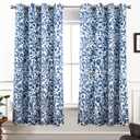 DriftAway Julia Blackout Curtains for Bedroom Navy Floral Watercolor Pattern Double Layer Thermal Insulated Sound Reducing Room Darkening Drapes for Living Room Grommet 2 Panels Each W52 x L63 Navy
