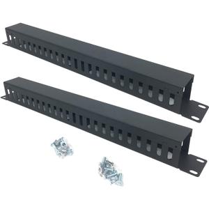 2 Pack 1U 19 Inch Cable Manager Horizontal Rack Mount 24 Slot Metal Finger Duct Wire Organizer with Cover and Mounting Screws for Server Rack, Black(24S2P)