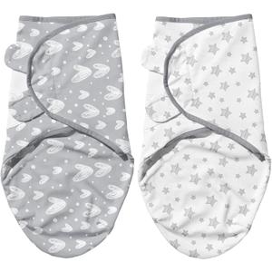 Biloban Baby Swaddle for Boys Girls, 3-6 Months, Cotton Blanket, Newborn Essentials, Lovely Grey Print, 2 Pack