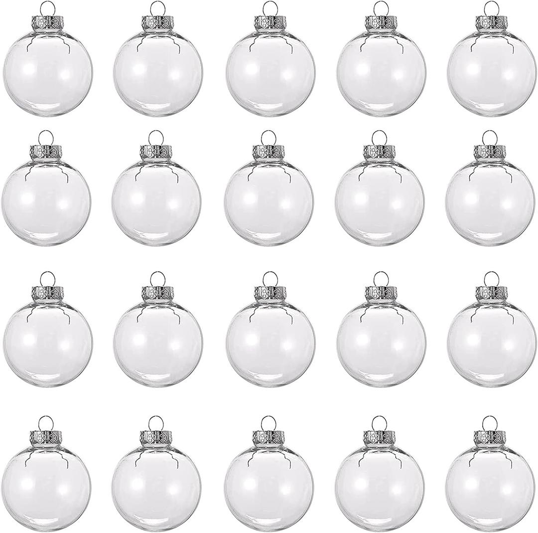 20 Pcs Clear Plastic Fillable Ornament Balls, Removable Top Clear Hanging Ornaments Ball, DIY Plastic Ornaments Round Balls, Perfect for Decoration On Christmas Trees, Wedding, Party (60 mm)