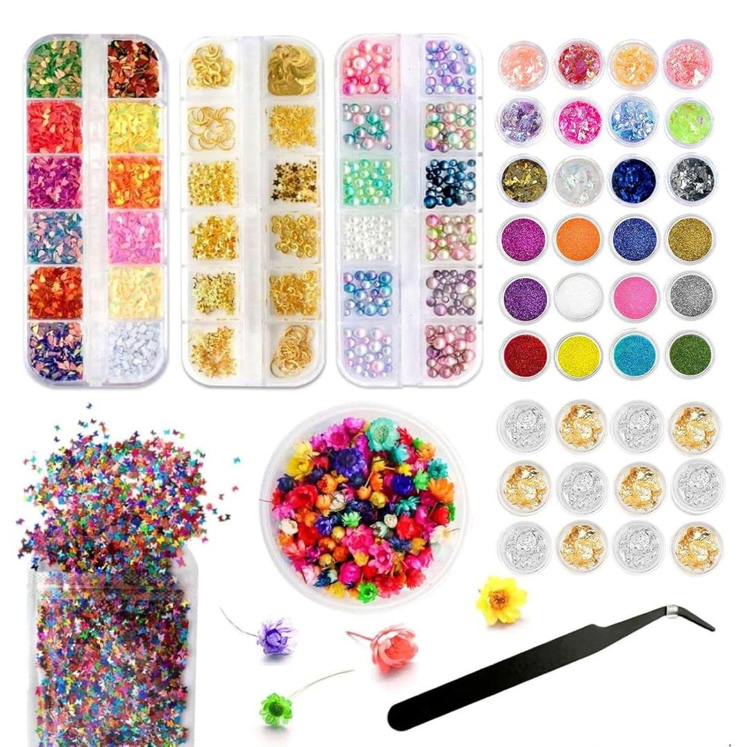 Resin Accessories Decoration Kit, CellLuck Resin Jewelry Making Kit with Dried Flowers, Foil Flakes, Glitter, Sequins, Metal Rivets, Abundant Supplies for Resin Molds, Nails Art, DIY Craft