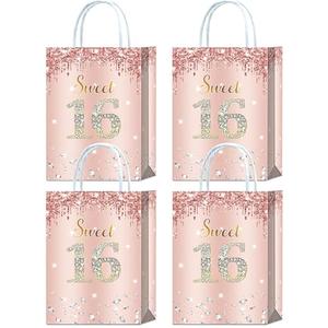 YanZonic Sweet 16 Party Decorations Bags - 16 Pcs Sweet 16 Party Favor Bags for Rose Gold 16th Birthday Decorations, Stylish 16th Birthday Decorations for Girls