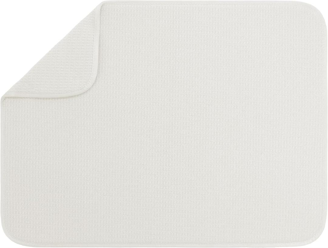 S&T INC. Dish Drying Mat XL, 18 x 24, Absorbent Microfiber Kitchen Counter Mat, Dish Drying Pad for Dishes, Utensils, Pots and Pans, Extra Large, Cream