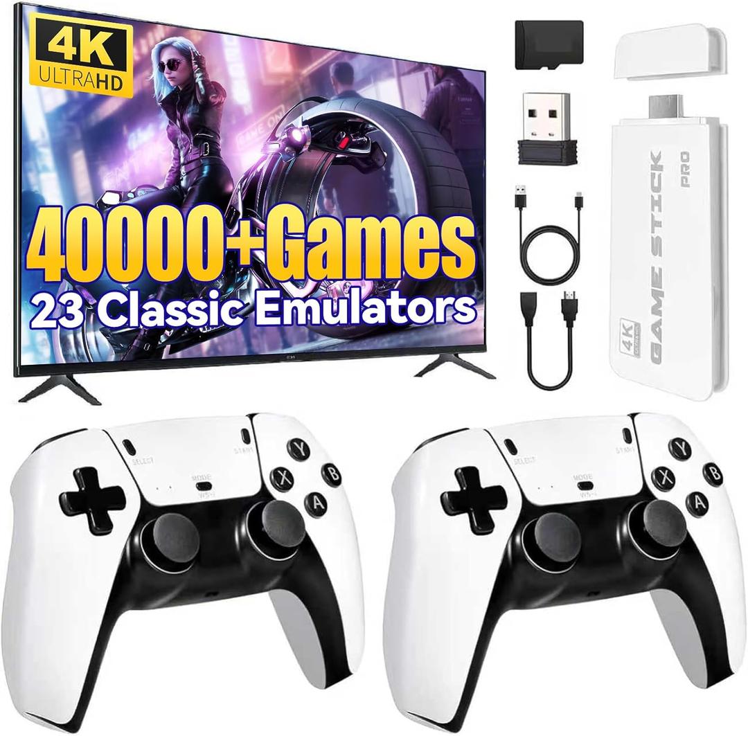2025 Upgraded Retro Gaming Console, 4K HDMI Video Game Consoles with 40,000+ Games & 23 Emulators, Plug and Play Video Gaming Stick (128G)