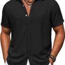 COOFANDY Men's Button Down Short Sleeve Shirts Casual Summer Vacation Shirts Linen Beach Wedding Shirt (Black, L)