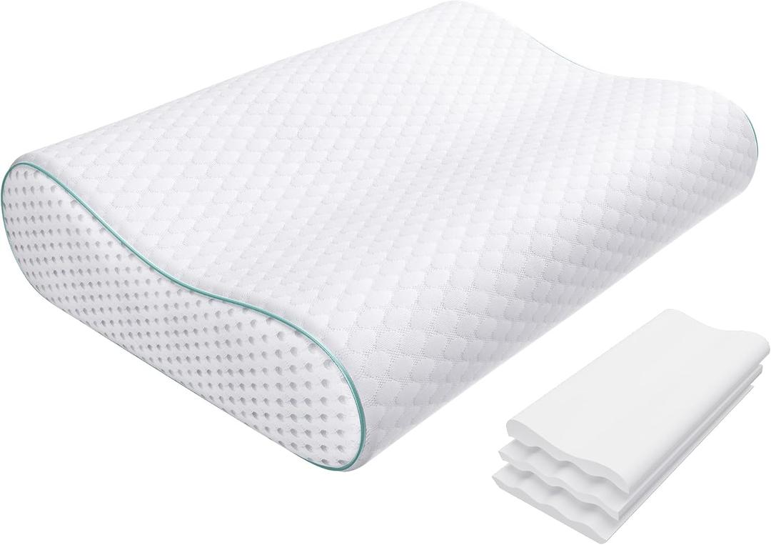 Releep Cervical Neck Pillow, Side Sleeper Pillow for Neck Pain Relief, Adjustable Contour Pillow for Sleeping, Ergonomic Memory Foam Pillow, Orthopedic Cooling Pillow Back Stomach Sleeping, Queen Size, Queen Size: 23.6"L x 13.8"W Medium