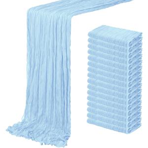 16 Pack Baby Blue Cheesecloth Table Runner 20 x 120 inch Gauze Table Runners 10 FT Long,Semi Sheer Cheese Cloth Fabric Table Runner Bulk for Wedding,Party,Baby Shower,Bridal Shower Decoration