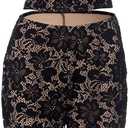 Uni Clau Womens Sexy Lace 2 Piece Set Sleeveless Tank Top and Capri Pants Mesh Bodycon Two Piece Outfits Club Matching Set (Medium, Black)