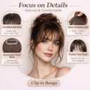 Clip in Bangs, 100% Real Human Hair Wispy Fake Bangs Hair Clip for Women Brown Natural Curtain Fringe with Temples Hairpieces for Daily Wear(WispyBrown)