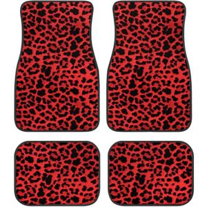 Black Red Leopard Cheetah Print All Weather Protection Universal Fit Automotive Floor Mats fits Most Cars, SUVs, and Trucks, Cute Patterned 4PCS Front Rear Full Set Car Floor Mat