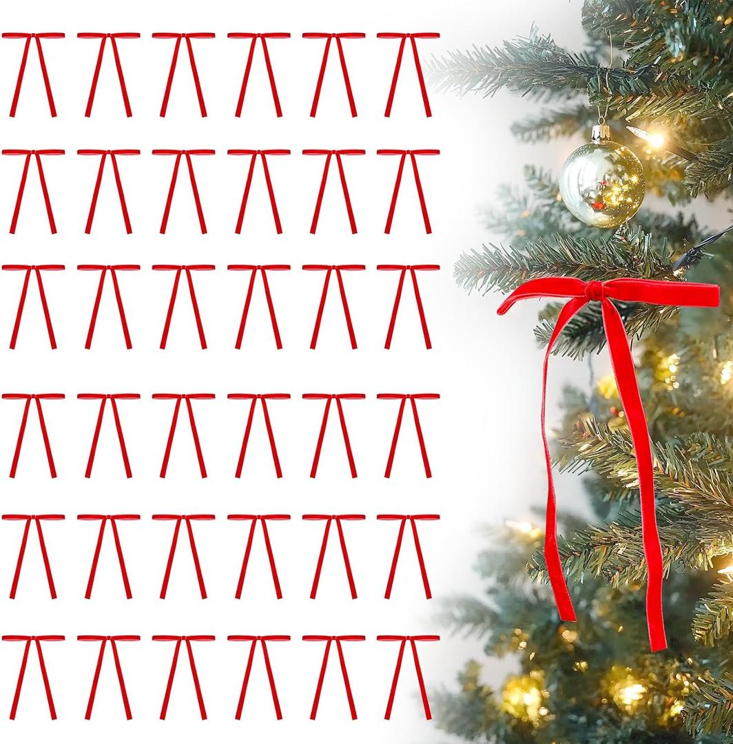 2 x 36 Pcs Velvet Bows for Christmas Tree - 5 x 7 in Velvet Ornaments for Christmas Tree Bows, Wreath, Garland, Stocking, Gift - Vintage Christmas Decor Decoration (Red)