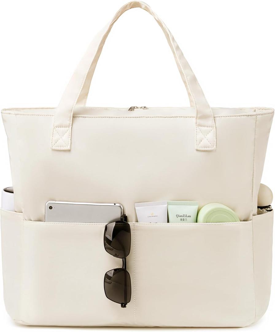Waterproof Beach Tote Pool Bags for Women Ladies Extra Large Gym Tote Carry On Bag With Wet Compartment for Weekender Travel (Solid Beige)