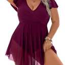 Blooming Jelly Women's Plus Size Bathing Suit One Piece Swim Dress Tummy Control Swimsuits Ruffle V Neck Swimwear, 3XL