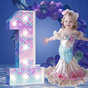 Marquee Numbers Mermaid Birthday Decorations: 3ft Large Party Decor Girl First 1st 12th Big Light Up Cardboard Number 1 (Number 1, Mermaid)