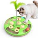 Cat Puzzle Toys Games Level 3 in 1 with Track Balls, Feather Teaser & Treat Feeder | Non-Slip Base | Mental Stimulation Enrichment for Indoor Cat, Dogs | Kitty Gift, Green