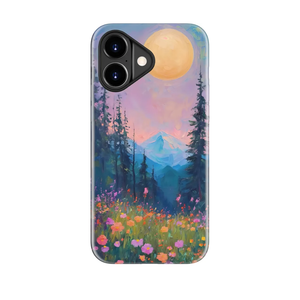 for iPhone 17 Case, Wireless Charging Compatible,Dual-Layer Protection with Stylish Wildflower Design, Soft Silicone + Hard Shell, Cute Phone Cover for Women - Twilight Mountain Floral