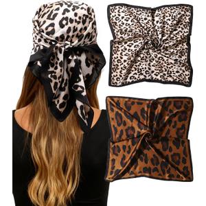 27.5" Square Satin Head Scarves - 2 Pack Hair Scarf Bandanas for Women Silk Neck Scarf for Women Girls Hair Wrap