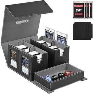 Kabinka Commander Deck Box for MTG Fits 400+ Double-Sleeved Card Storage, 5 IN 1 Removable Card Case with Dice Tray, Display Window for TCG/PTCG/EDH, 4 Magnetic One Touch Holders (Black)