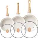 Non Stick Frying Pans - Granite Frying Pan Set Nonstick Frying Pan with Lid Egg Pan Omelette Pans for Cooking Pan Set, Kitchen Skillet Set Induction Cookware Chef's Pan Gift, 8", 9.5" &11"