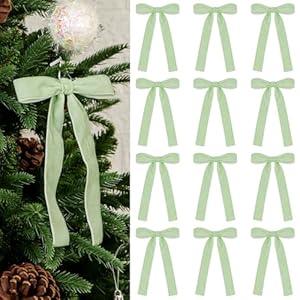 16Pcs Velvet Bows 5x7 Inch Christmas Tree Ribbon Bow for Gift Wrapping, Wreath, Garland, Fireplace, Staircase, Window, Cabinet, DIY Crafts, Holiday Wedding Home Decoration (Dusty Green)