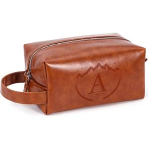 Toiletry Bag for Men,Personalized PU Leather Waterproof Travel Essentials,Mens Shaving Bags for Toiletries Accessories,Birthday Gifts For Men (Brown A, Brown)