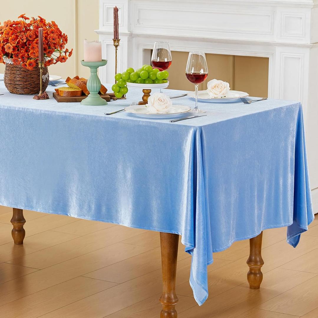 Baby Blue Velvet Tablecloth, 60 x 102 Inch Rectangle Table Cover, Baby Blue Velvet Table Cloth Smooth Luxury Tablecloth for Party Wedding Dining Banquet