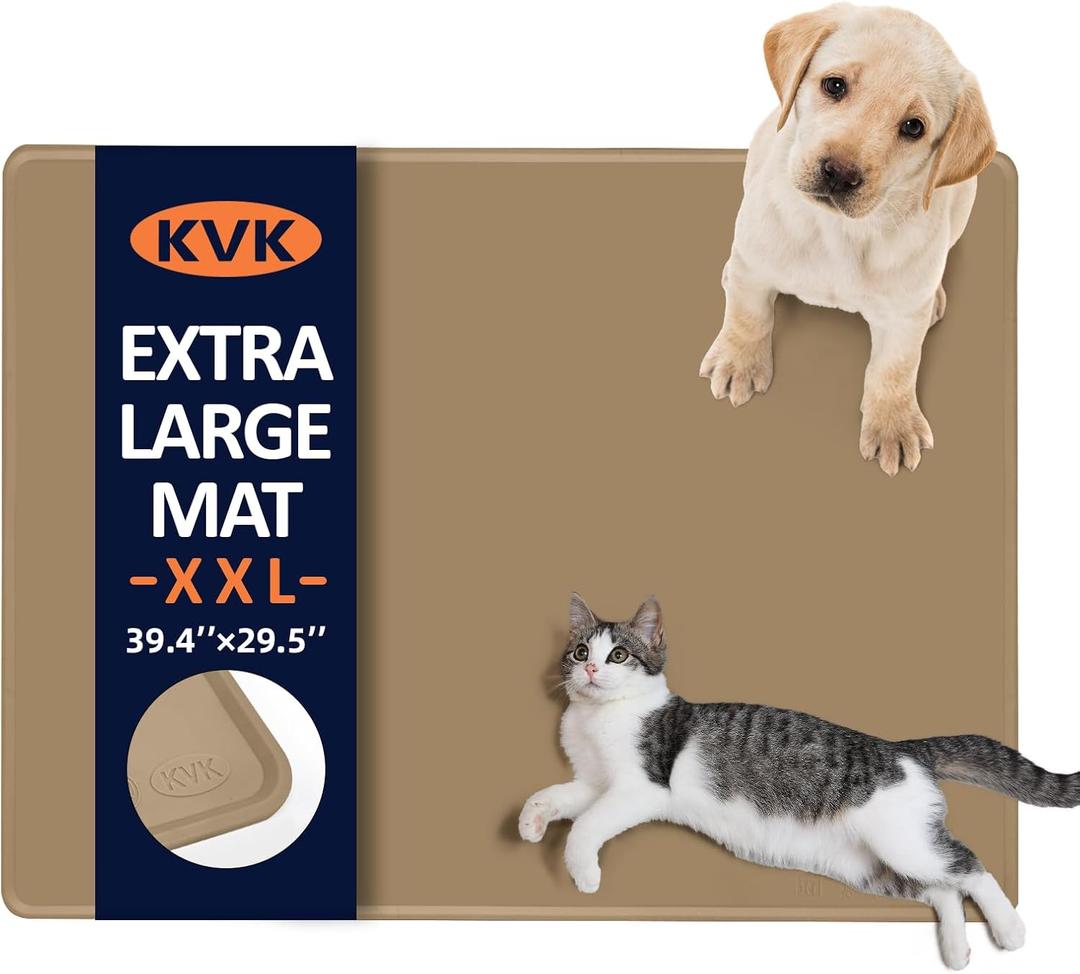 Dog Food Mat, 39.429.5in Extra Large Silicone Pet Feeding Mat - Waterproof, Non - Slip, Chew - Resistant for Food & Water, Protect Floors (Brown)