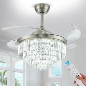 42" Dimmable LED Ceiling Fan with Light Crystal Chandelier Fan with Remote Control Noiseless Reversible Motor for Bedroom Living Room Study Kitchen Dinning Room (Nickel)