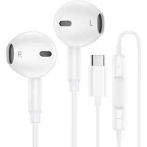 USB C Headphones Wired Earbuds for iPhone 17 Air 16e 16 Pro Max 15 Pro Max 16 Plus 16 Pro 16 15 Plus Pro 15, Type C Earphones USBC Ear Buds with Microphone for Samsung Galaxy S25 Ultra A16 A35 A26 A36 (White)