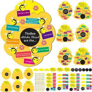 24 Sets Bee Attitude Sign Craft Kit Beatitudes VBS Sunday School Craft Bee Religious Crafts DIY Christian Bible Kit for Preschool Classroom Home Church School Activities Party Supplies