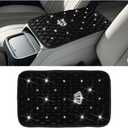 Mandark Bling Car Center Console Cover, Rhinestones Crown Vehicle Armrest Seat Box Mat Pad, Diamond Automotive Interior Arm Rest Cushion Protector Decor Accessories, Universal Fit(Black)
