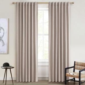 Vintage Cabin Curtains for Bedroom Windows Decorative Blackout Farmhouse Style Linen Curtains 90 Inches Long Oatmeal Weather Thermal Insulated Flax Drapes 7-1/2FT Length (W50 x L90 2 Panels)