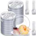 240PCS Silver Dessert Plates with Forks, Disposable Dessert Plates 6.2" with Plastic Forks 5.1", Round Clear Plastic Dishes Appetizer Plate for Party Wedding Catering Buffet Events
