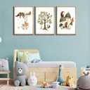 3Pcs Woodland Safari Animals Nursery Canvas Wall Art Baby Jungle Small Animal Wall Decor Pictures Tree Bear Rabbit Fox Hedgehog Kids Posters Prints for Classroom Children Bedroom Decoration Unframed