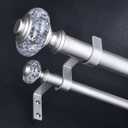 Silver Double Curtain Rods for Windows 120 to 170 Inch, 1" Adjustable Decorative Crystal Extra Long Dual Curtain Rod, Heavy Duty Vintage Double Drapery Pole with Silver Foil Finials