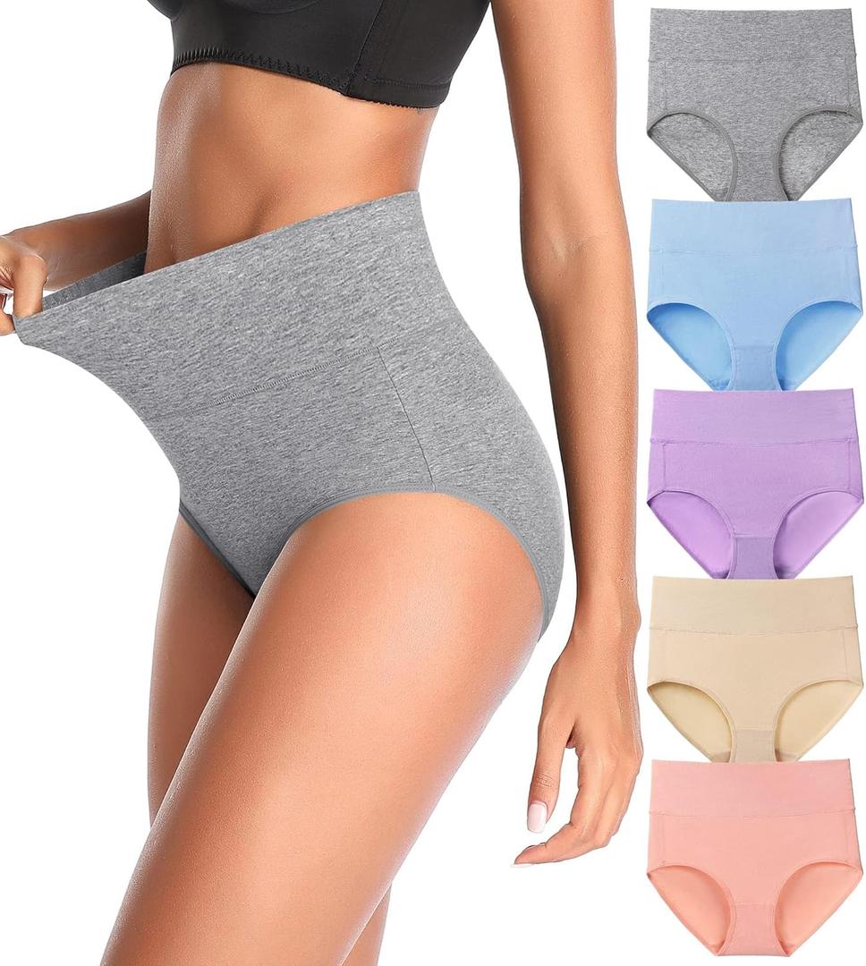 Women's High Waist Cotton Underwear Stretch Briefs Soft Comfy Ladies Panties MultiPack (5X-Large, Multicoloured02-5 Pack)
