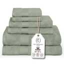 Premium Staple Cotton Bathroom Towel Set - Sage Green 600 GSM 6-Piece Luxury Bath Towel Set 1 Stripe - 2 Bath Towels, 2 Hand Towels & 2 Washclothes Set - High Absorbent & Quick Dry for Gym, Spa, Hotel