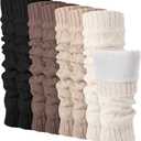 Shihanee 4 Pairs Fleece Lined Leg Warmer Thermal Comfortable Skating Leg Warmer Long Boot Socks Winter Skating Gift for Women (White, Light Khaki, Coffee, Black)