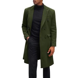 Yousify Mens Double Breasted Trench Coat Notched Lapel Mid Long Peacoat Winter Casual Business Overcoat (L)